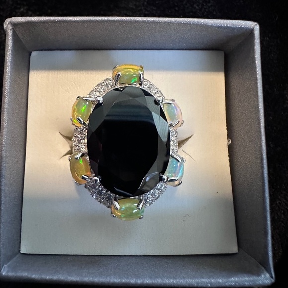 Black Spinel, Ethiopian Opal and White Zircon Ring by Colleen Lopez - Picture 10 of 12